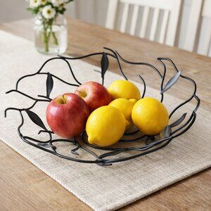 Black Metal Vine and Leaves Decorative Versatile Fruit and Bread Basket